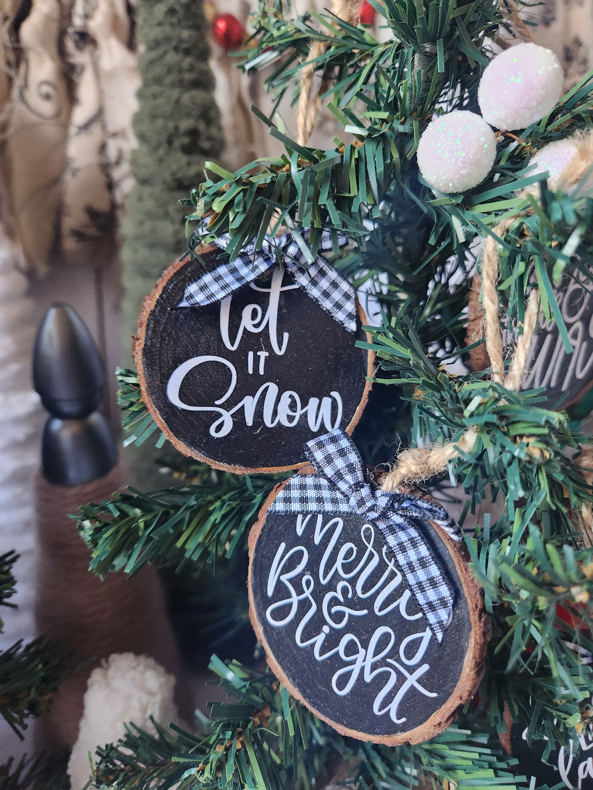 Christmas Song Phrases Wood Slice Ornaments