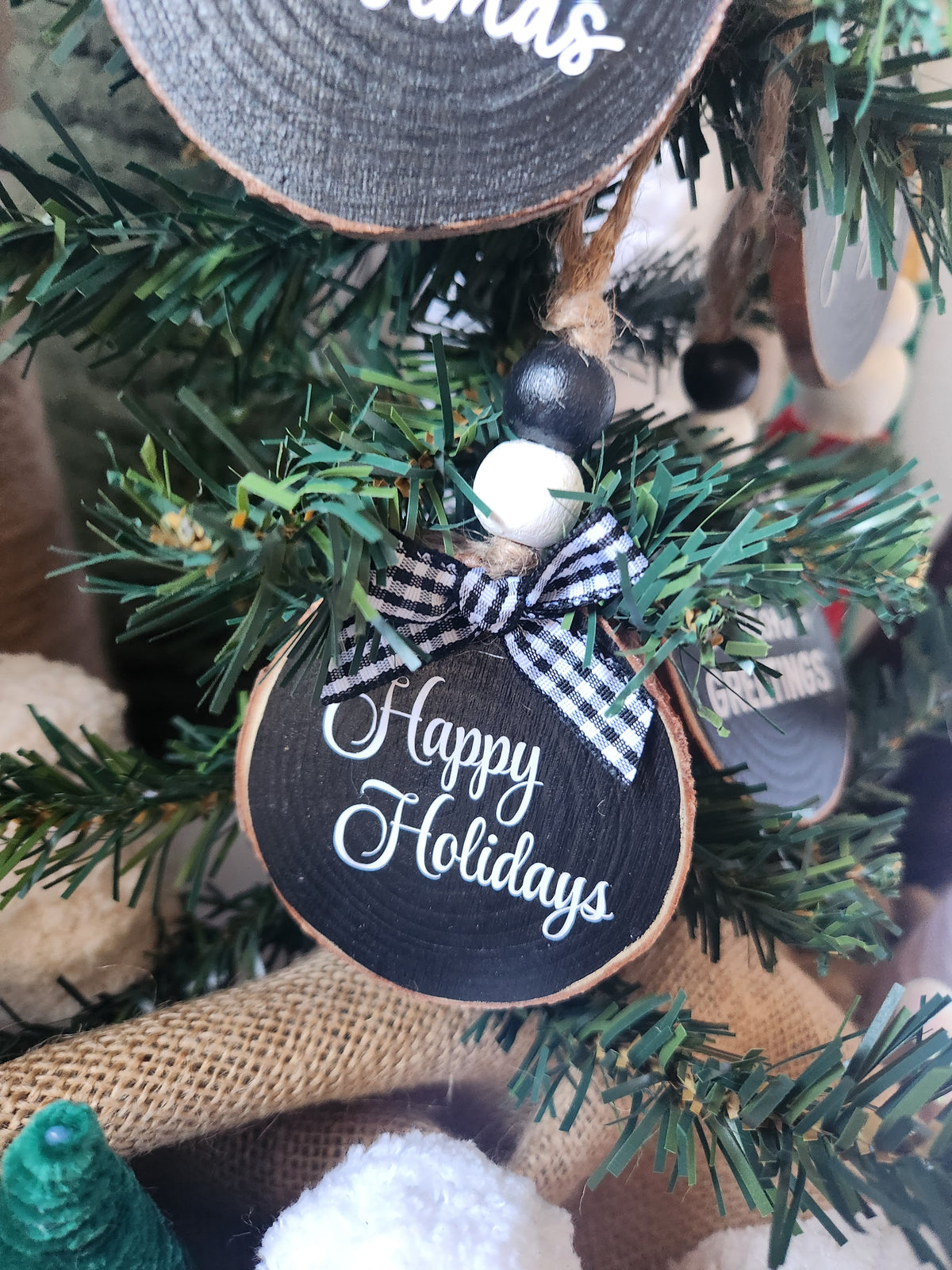 Christmas Greetings Wood Slice Ornaments