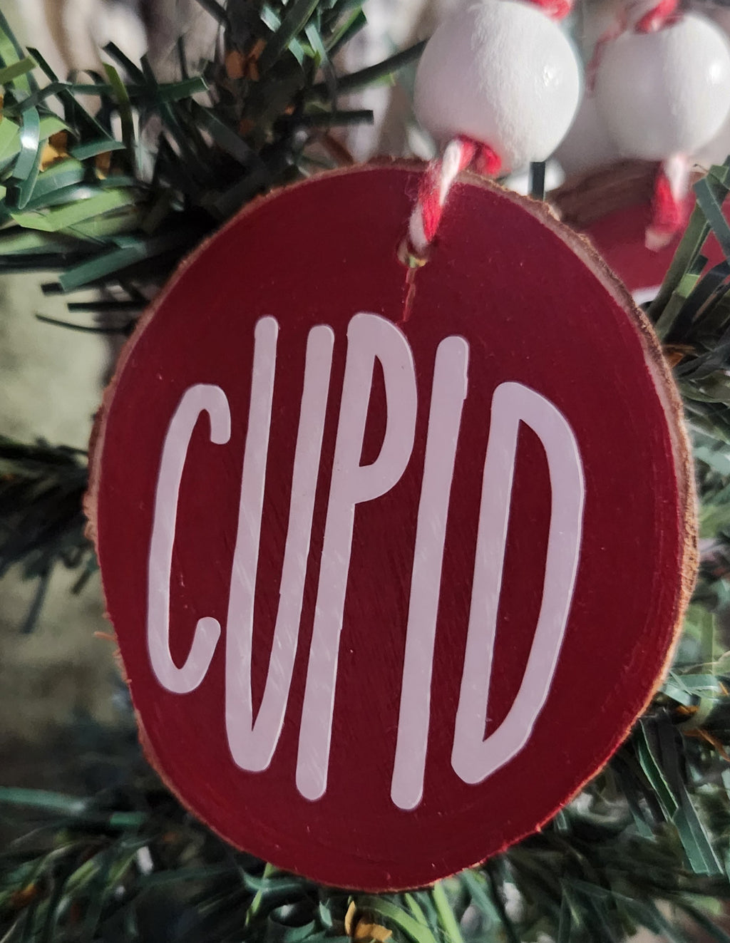 Reindeer Names Wood Slice Ornaments White Vinyl on Red