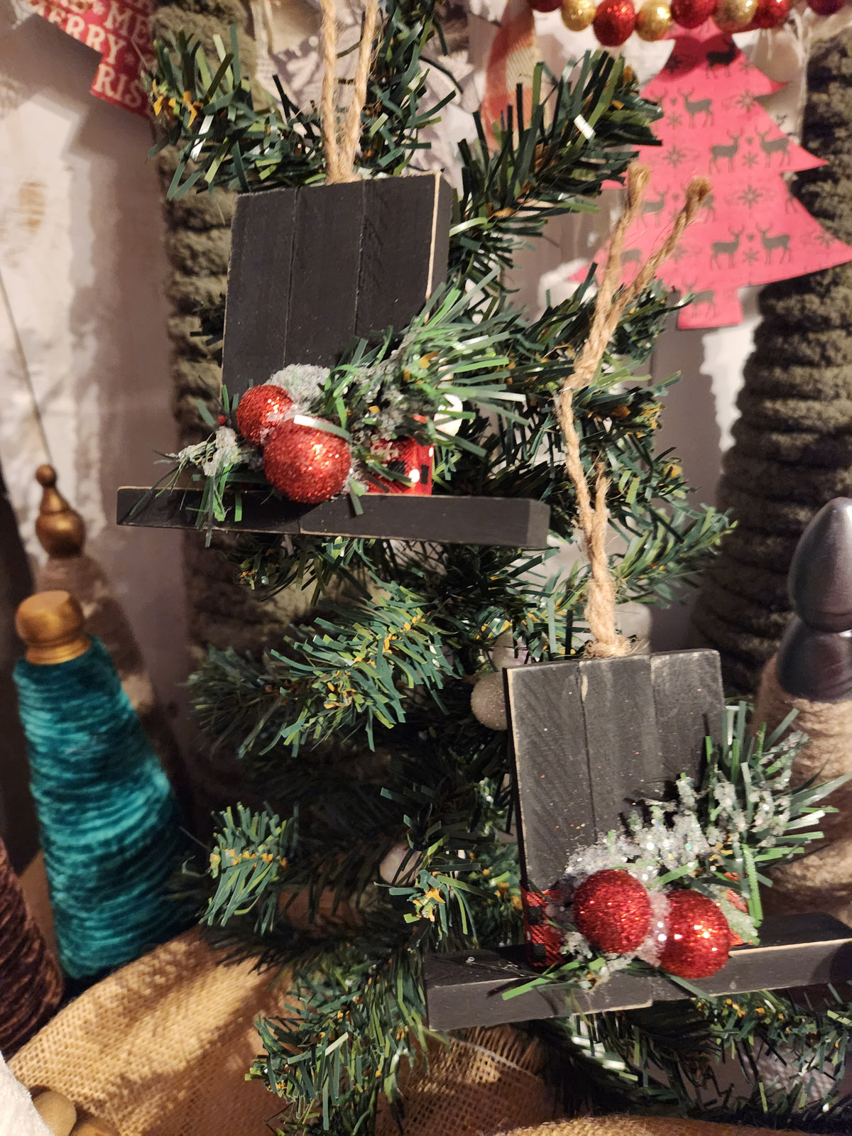 Top Hat Wood Block Christmas Ornaments 2