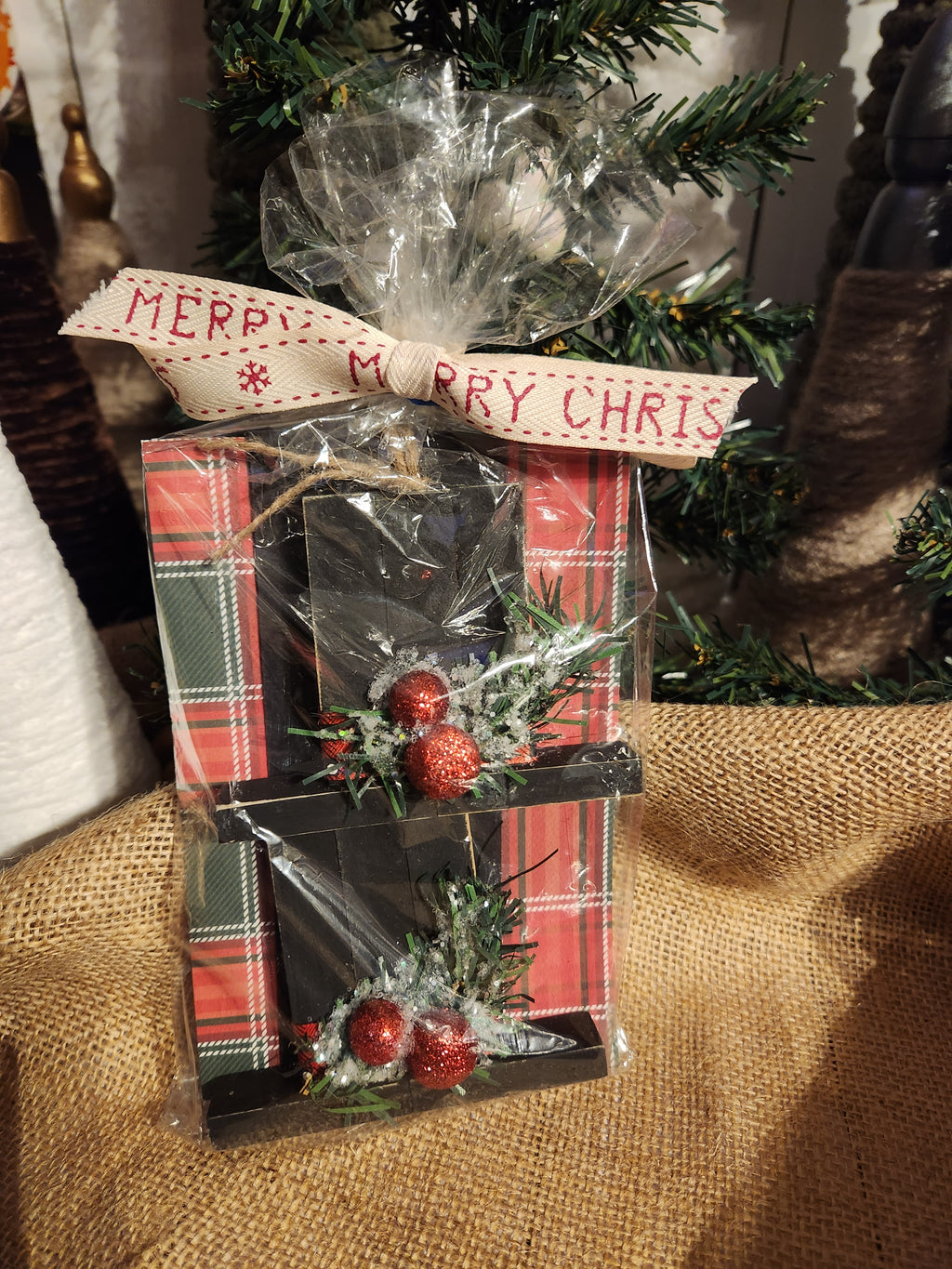 Top Hat Wood Block Christmas Ornaments 2