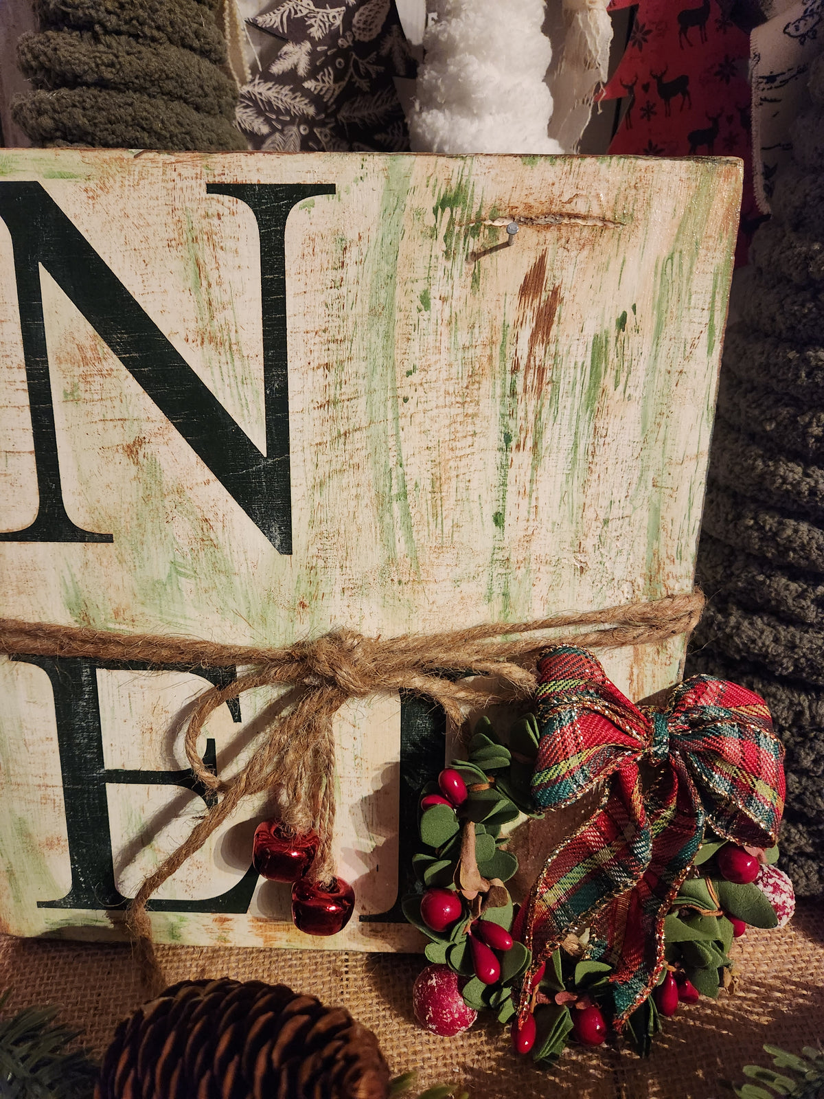 CHRISTMAS WOODEN SIGN_LEANER, NOEL (GRN)