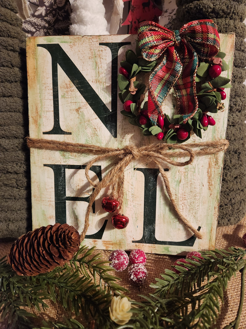 CHRISTMAS WOODEN SIGN_LEANER, NOEL (GRN)