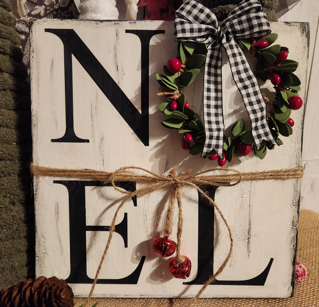 CHRISTMAS WOODEN SIGN_LEANER, NOEL (BLK)