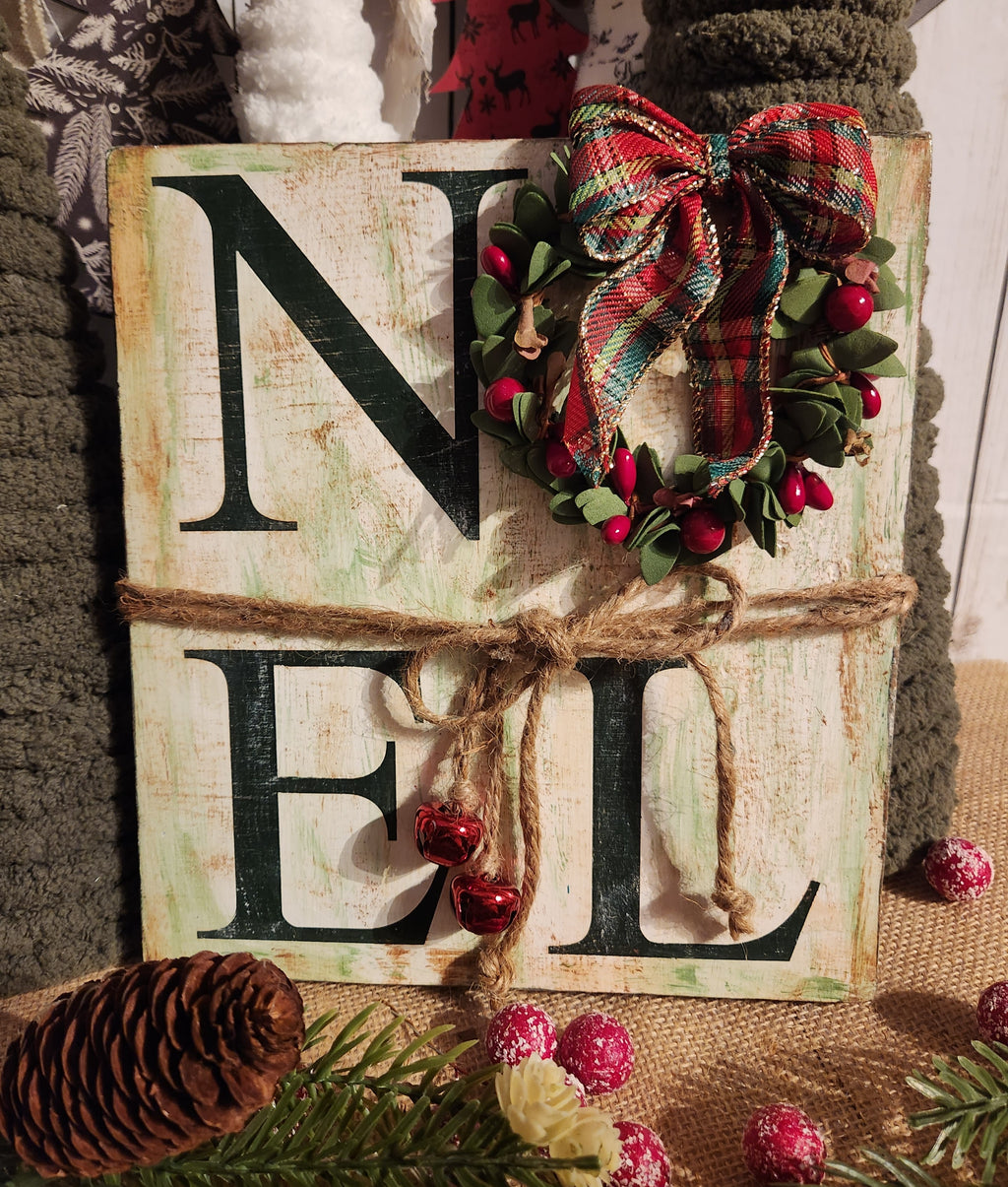 CHRISTMAS WOODEN SIGN_LEANER, NOEL (GRN)