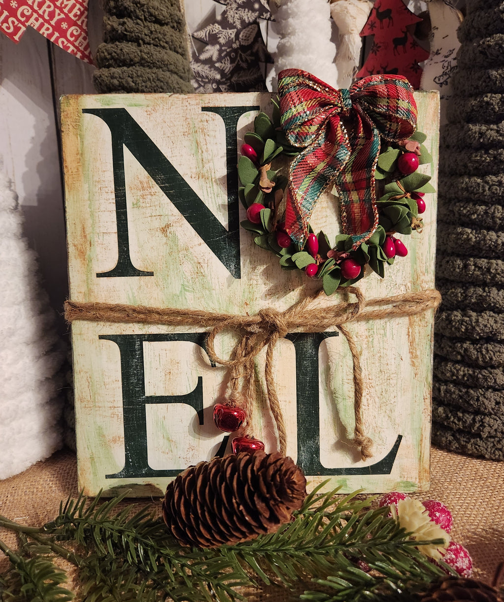 CHRISTMAS WOODEN SIGN_LEANER, NOEL (GRN)