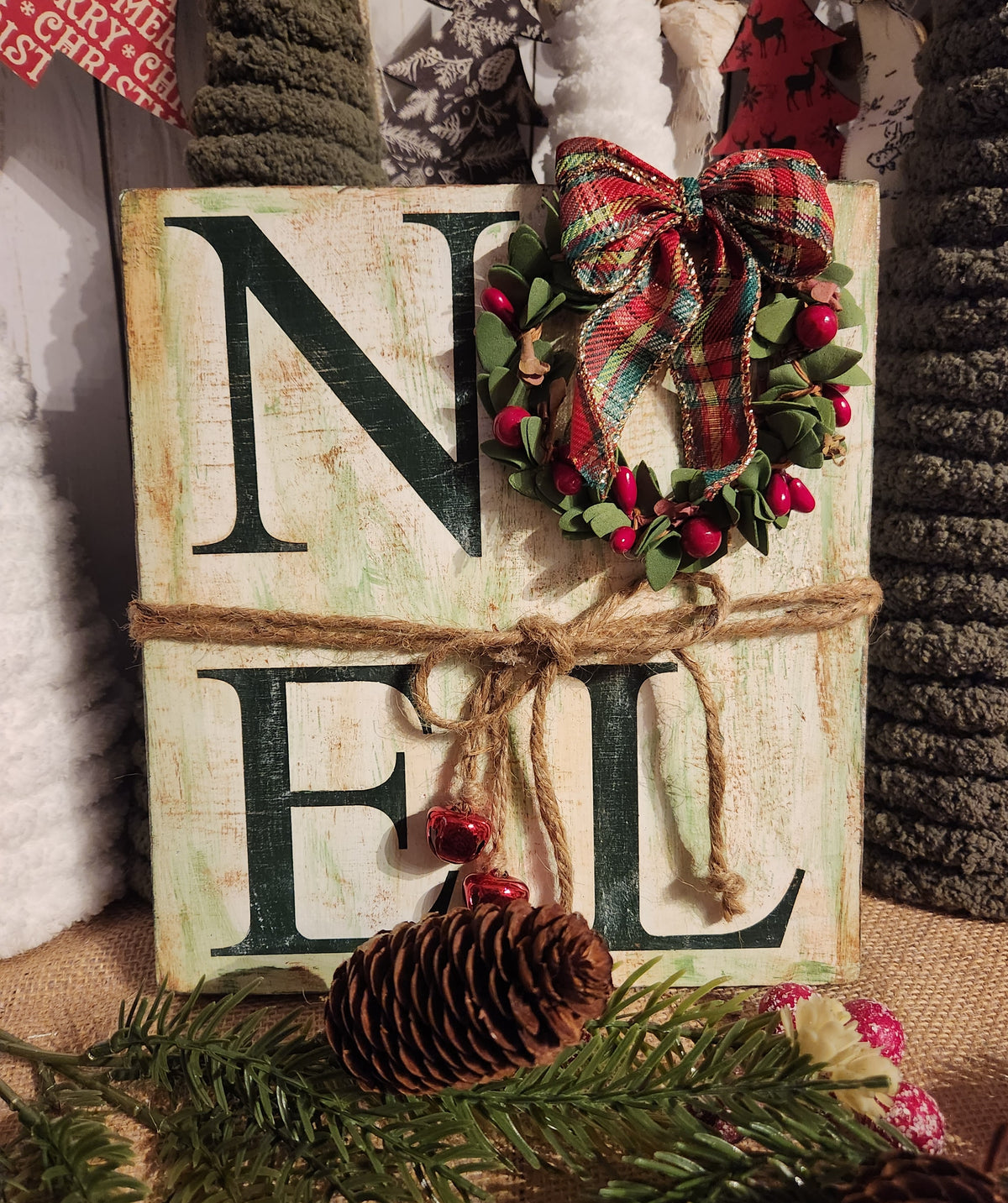 CHRISTMAS WOODEN SIGN_LEANER, NOEL (GRN)