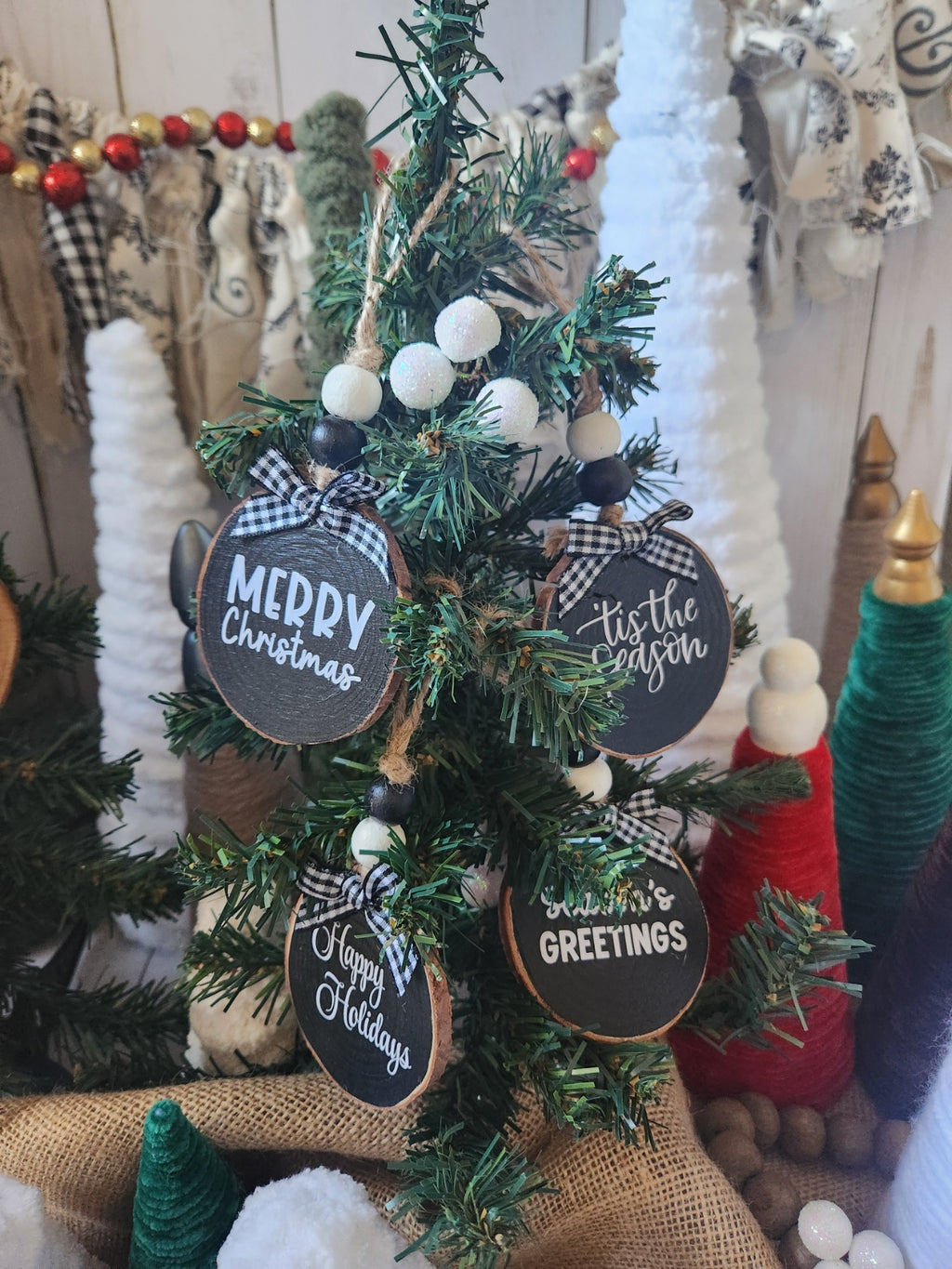 Christmas Greetings Wood Slice Ornaments