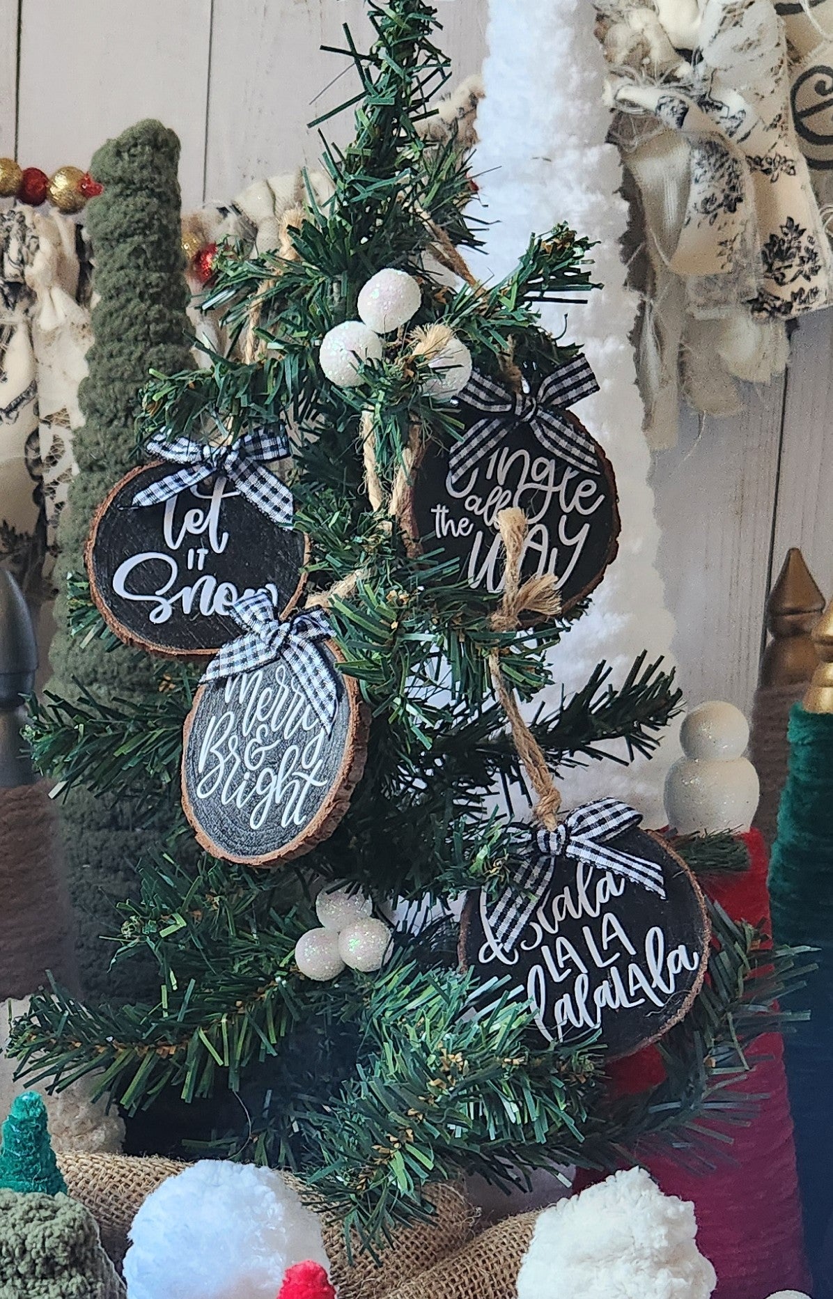 Christmas Song Phrases Wood Slice Ornaments