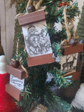 Scroll Wood Block Christmas Ornaments Vintage Print 1
