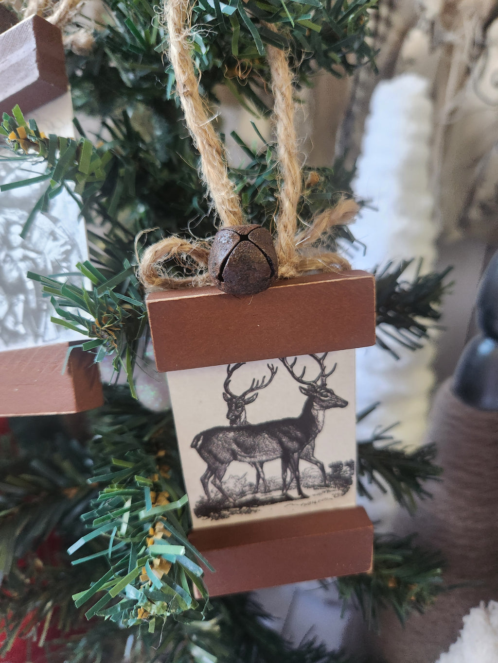 Scroll Wood Block Christmas Ornaments Vintage Print 1