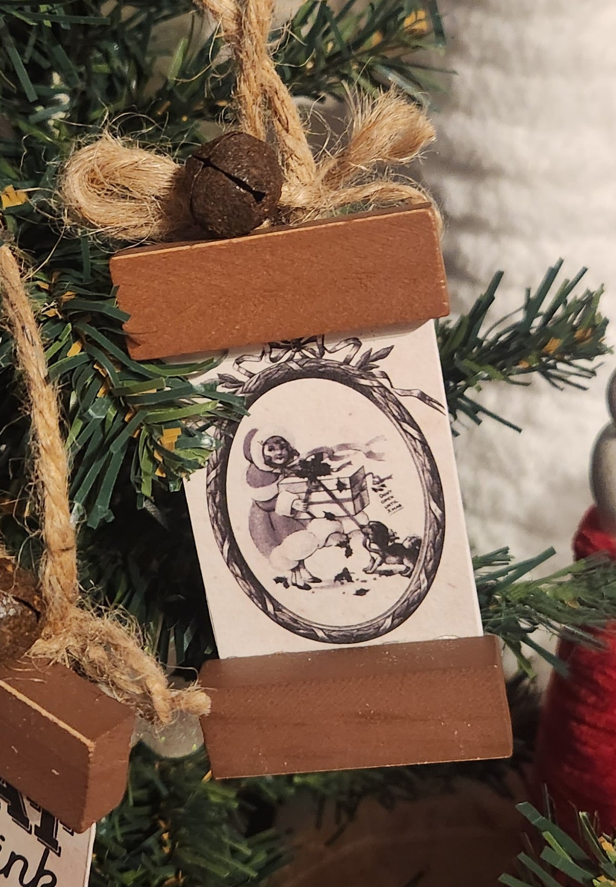 Scroll Wood Block Christmas Ornaments Vintage Print 2