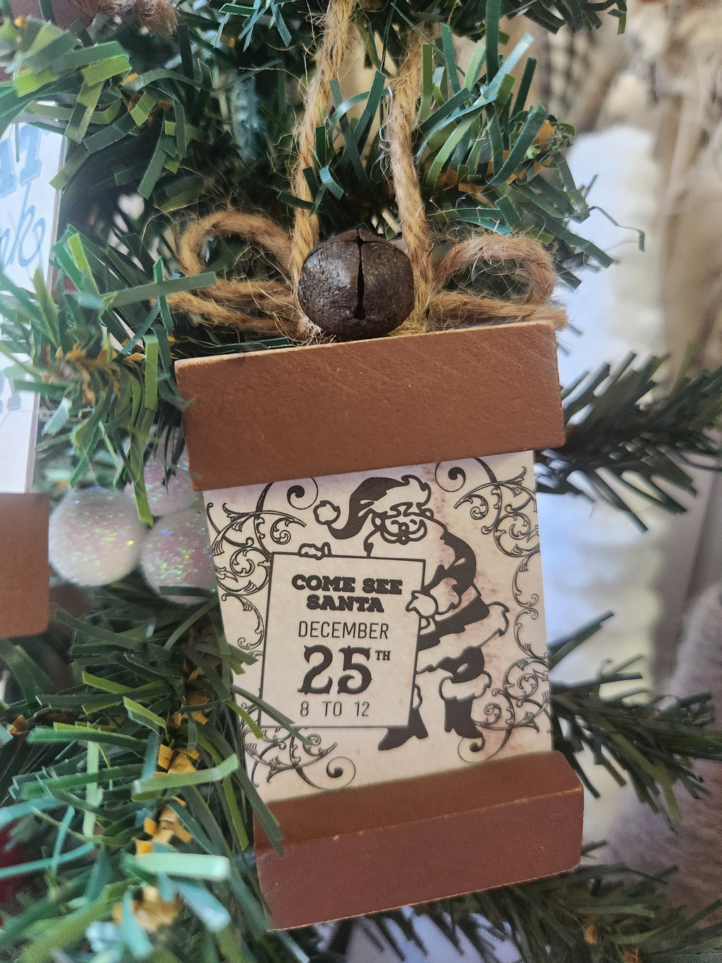 Scroll Wood Block Christmas Ornaments Vintage Print 2