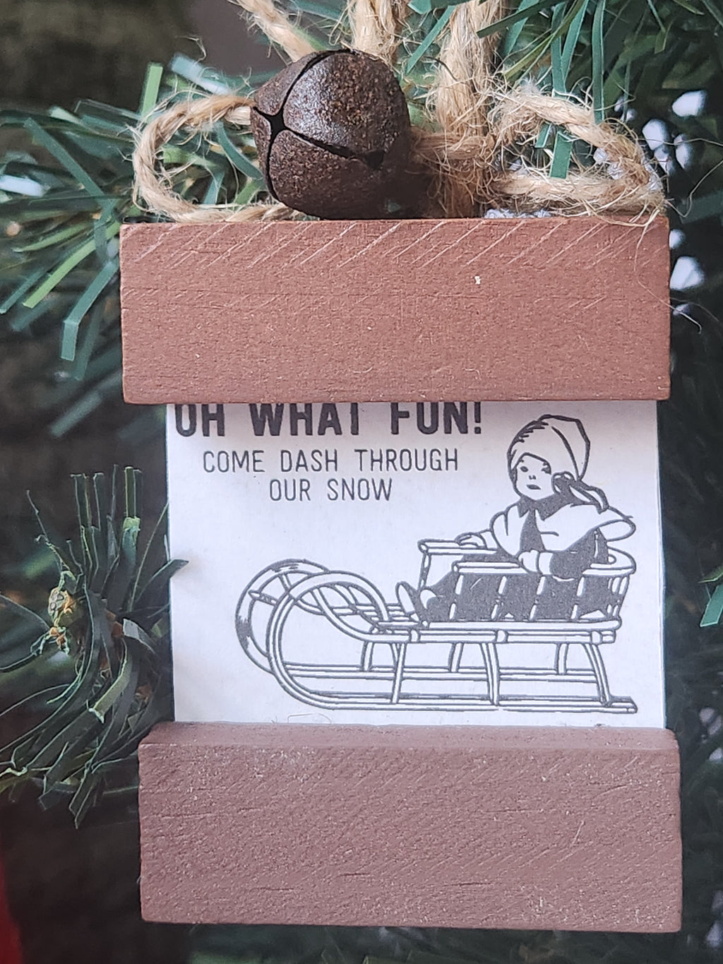 Scroll Wood Block Christmas Ornaments Vintage Print 3